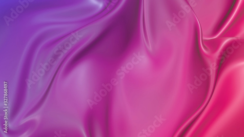 3D render beautiful folds of light silk with red blue gradient in full screen. Beautiful clean fabric background. Simple soft background with smooth folds like waves on a liquid surface.