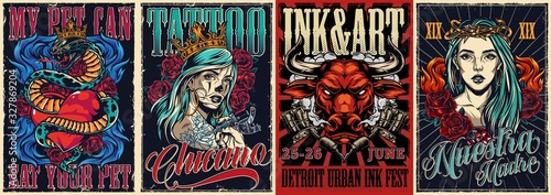 Vintage colorful tattoo conventions posters