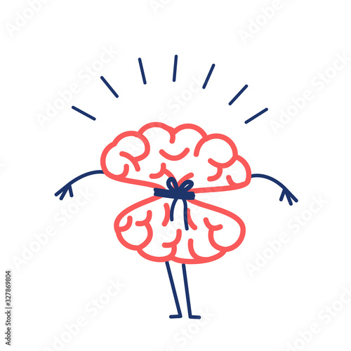 Tied brain with rope. Vector concept illustration of locked strangulation mind | flat design linear infographic icon red and blue on white background