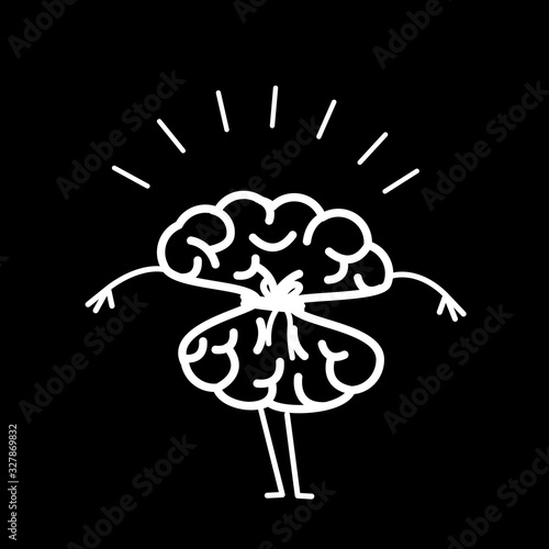 Tied brain with rope. Vector concept illustration of locked strangulation mind | flat design linear infographic icon white on black background