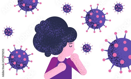 MERS-Cov (Middle East Respiratory Coronavirus Syndrome), 2019-nCoV. Infected woman coughing.  Pandemic medical concept background
