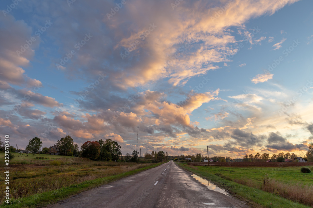 road and blue sky in sunset