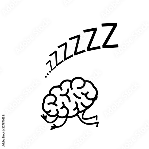 Sleeping brain. Vector concept illustration of inactive mind | flat design linear infographic icon black on white background