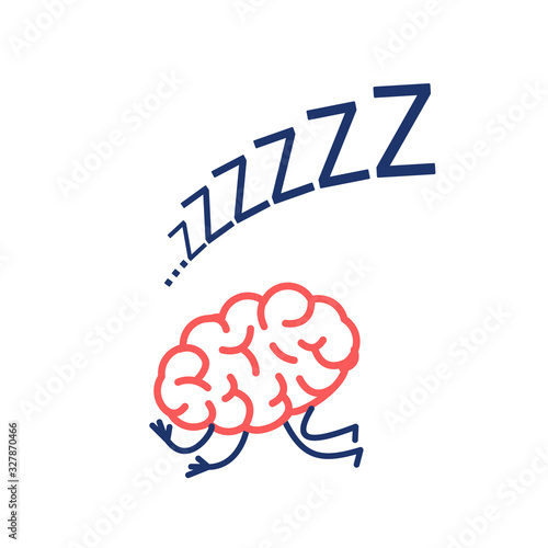 Sleeping brain. Vector concept illustration of inactive mind | flat design linear infographic icon red and blue on white background