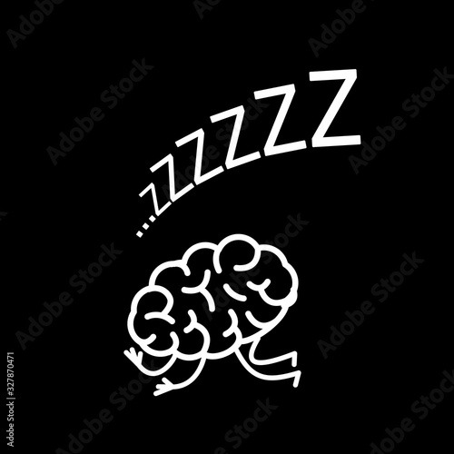 Sleeping brain. Vector concept illustration of inactive mind | flat design linear infographic icon white on black background