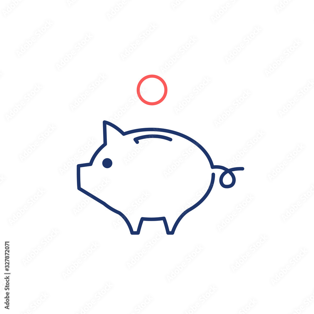 Conceptual vector piggy money bank icon | modern flat design marketing and business linear illustration and infographic concept red and blue on white background Conceptual vector piggy money bank icon | modern flat design marketing and business linear illustration and infographic concept red and blue on white background