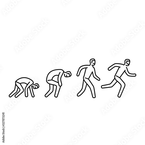 Never give up. Vector illustration of businessman evolution from crawling to running forward | modern flat design linear concept icon and infographic black on white background