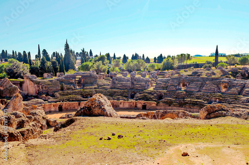 Roman ruins of Italica in Andalusia in a sunny day in the south of Spain photo