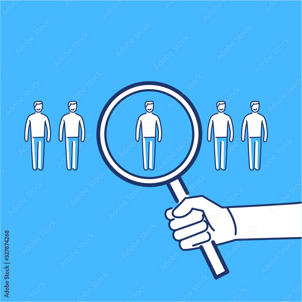 Conceptual vector icon of market research with magnifying glass | modern flat design marketing and business linear illustration and infographic concept on blue background Conceptual vector icon of market research with magnifying glass | modern flat design marketing and business linear illustration and infographic concept on blue background