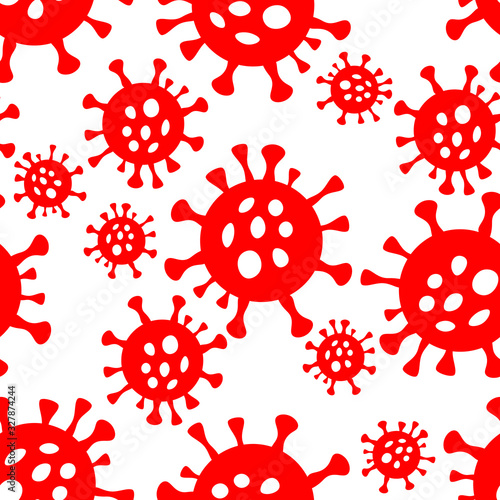 Seamless pattern with illustration of novel Coronavirus 2019-nCoV, COVID-19.  Abstract model of nCoV COVID Chinese virus.