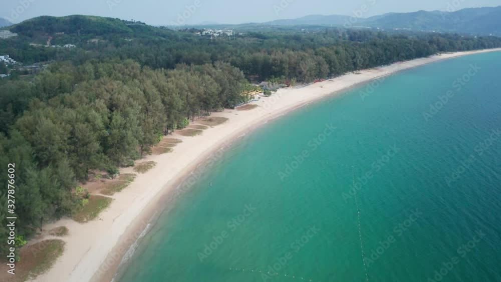 Aerial drone view of tropical Layan Beach area in Phuket, Thailand