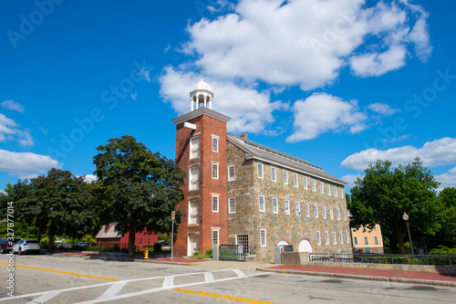 Historic Wilkinson Mill building in Old Slater Mill National Historic Landmark on Roosevelt Avenue in downtown Pawtucket, Rhode Island RI, USA. photo