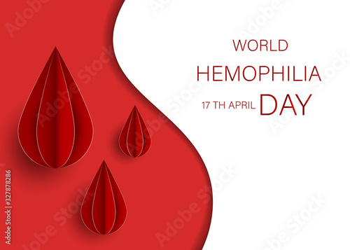 World Hemophilia Day card 17 april. Paper art vector illustration contains red bleeding heart on red background. Medical concept in the care of patients with hemophilia
