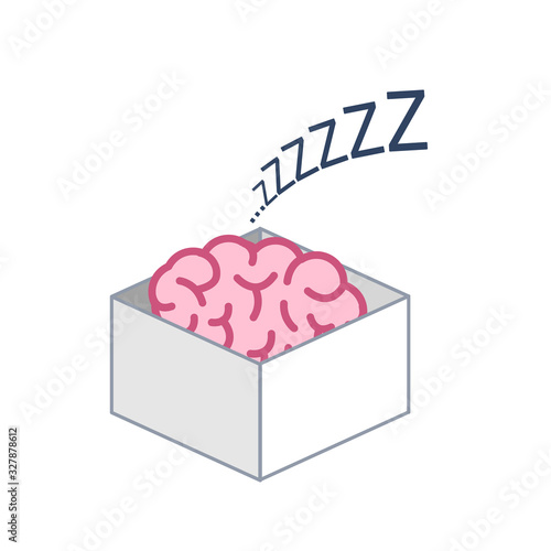 Brain sleeping in the box. Vector concept illustration of inactive passive mind | flat design linear infographic icon colorful on white background