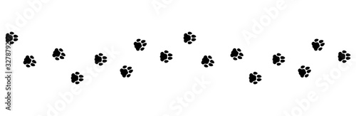 Flat linear design. Paw print foot trail. Dog, cat paw print. Isolated vector elements.