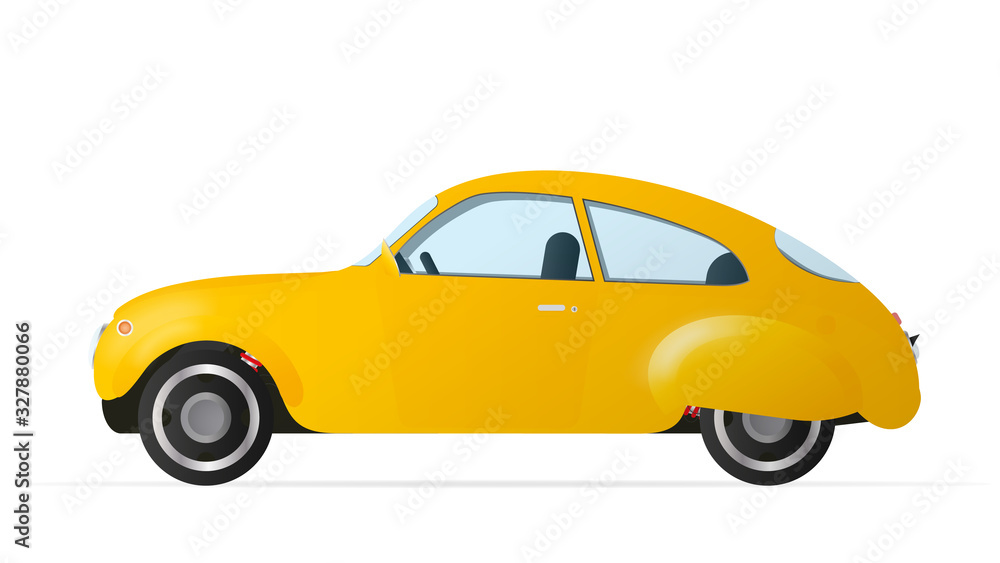 Vector yellow car in the old style. Realistic yellow car isolated on a white background.