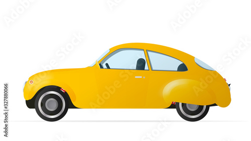 Vector yellow car in the old style. Realistic yellow car isolated on a white background.