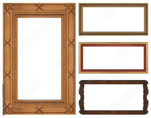 Set of panoramic wooden frames for paintings, mirrors or photo isolated on white background