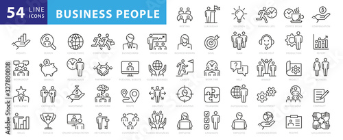 Business people, human resources, office management - thin line web icon set. Outline icons collection. Simple vector illustration