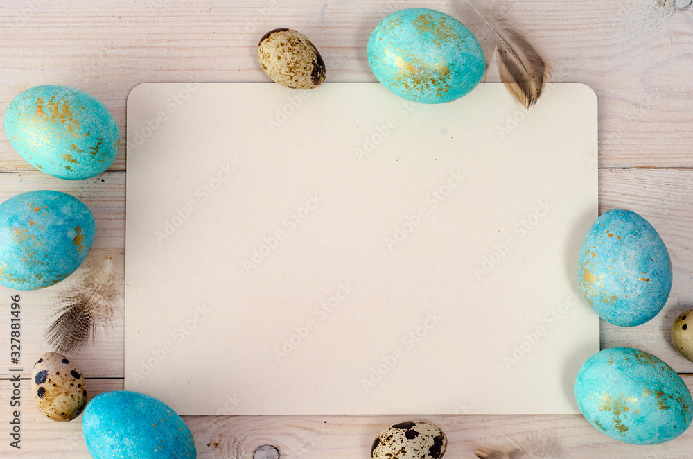 Easter background. Colorful easter eggs. Frame background with easter eggs. Place for text - obrazy, fototapety, plakaty 