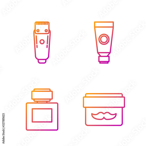 Set line Cream or lotion cosmetic jar, Aftershave, Electrical hair clipper or shaver and Cream or lotion cosmetic tube. Gradient color icons. Vector