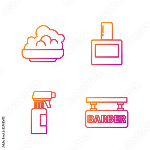 Set line Barbershop, Hairdresser pistol spray bottle, Shaving gel foam and Aftershave. Gradient color icons. Vector