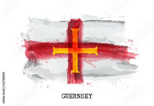 Realistic watercolor painting flag of Guernsey . Vector .