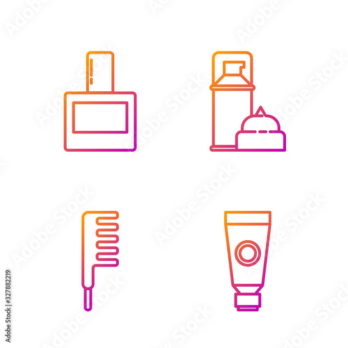 Set line Cream or lotion cosmetic tube, Hairbrush, Aftershave and Shaving gel foam. Gradient color icons. Vector