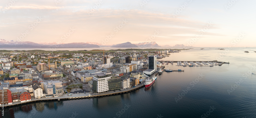 Bodø city center and the west city at the end of May 2018. Bodø town hall is under construction.