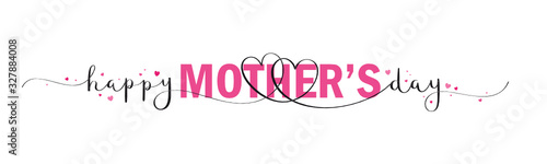 HAPPY MOTHER'S DAY vector mixed typography banner with brush calligraphy and pink hearts