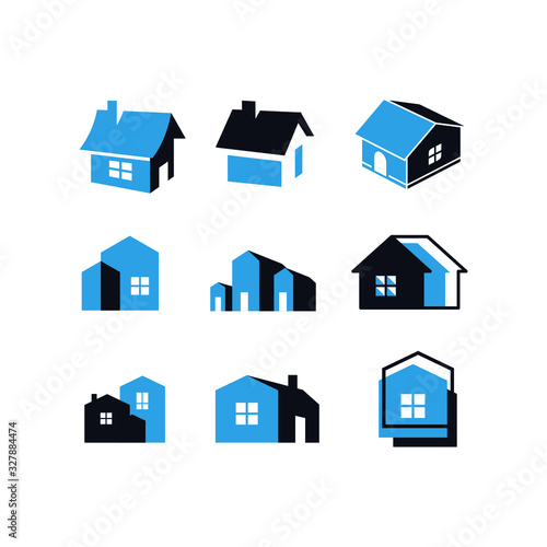 house home logo and icon set collection vector template blue property real estate 