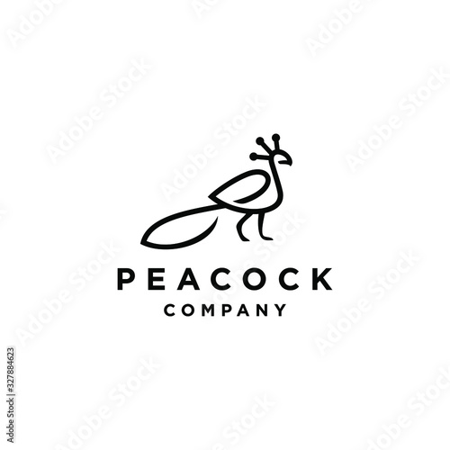 peacok peafowl logo icon with color lineart line outline monoline design illustration abstract