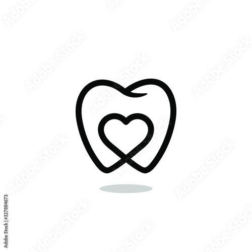 dental care logo with teeth and hearth love icon in trendy modern linear line outline style design illustration