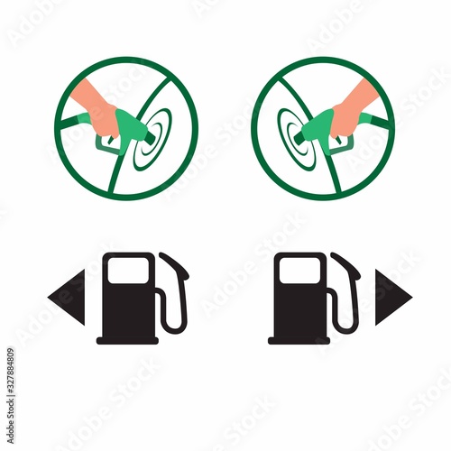 Car gas cap side, petrol cap hole instrument symbol, icon set in flat illustration editable vector isolated in white background