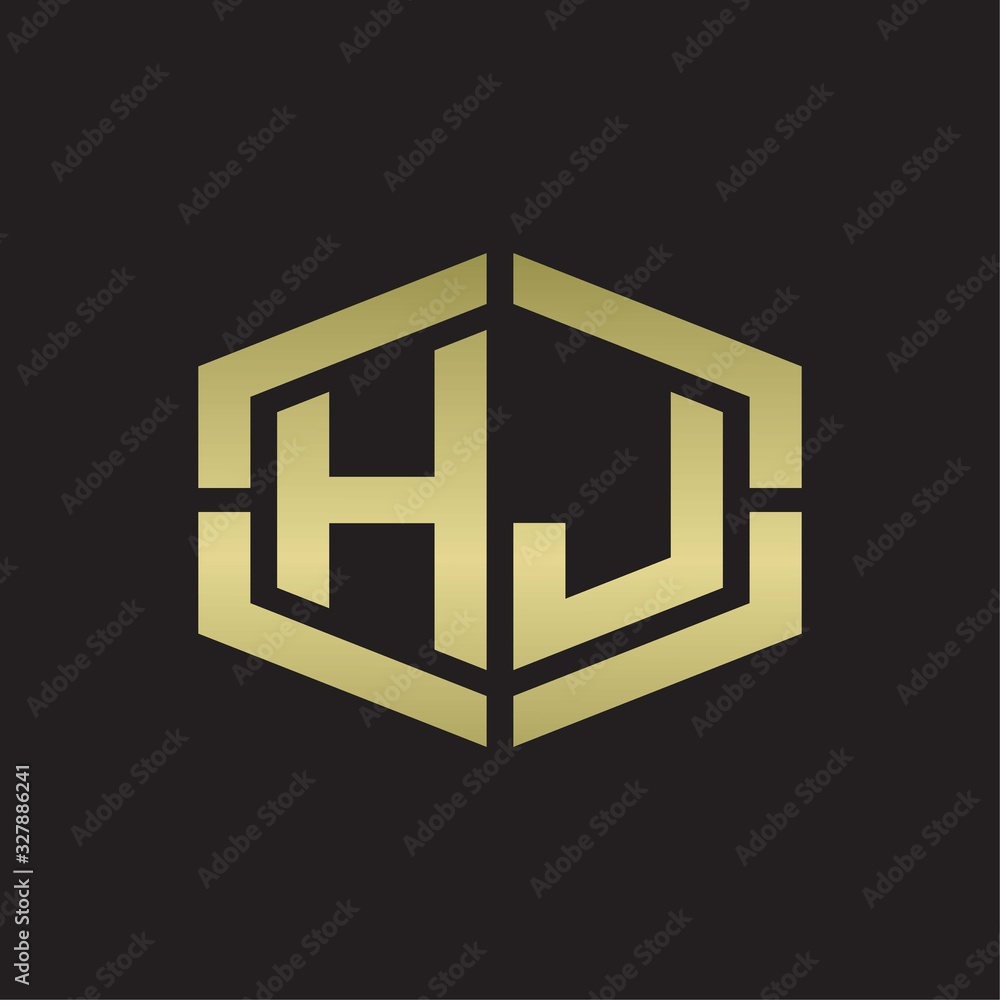 HJ Logo monogram with hexagon shape and piece line rounded design tamplate on gold colors HJ Logo monogram with hexagon shape and piece line rounded design tamplate on gold colors