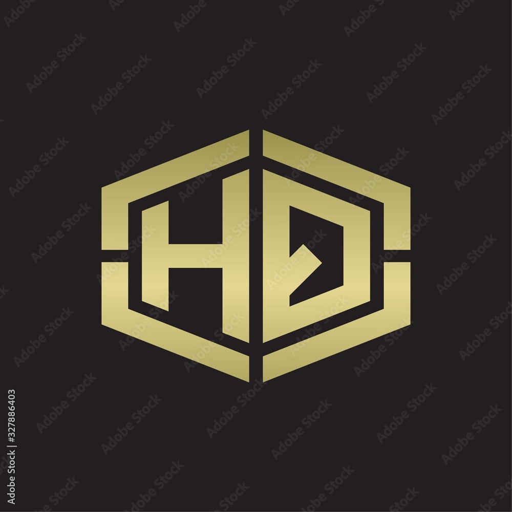 HQ Logo monogram with hexagon shape and piece line rounded design tamplate on gold colors HQ Logo monogram with hexagon shape and piece line rounded design tamplate on gold colors