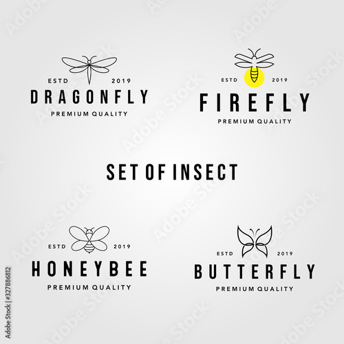 set of vintage line art insect logo vector illustration