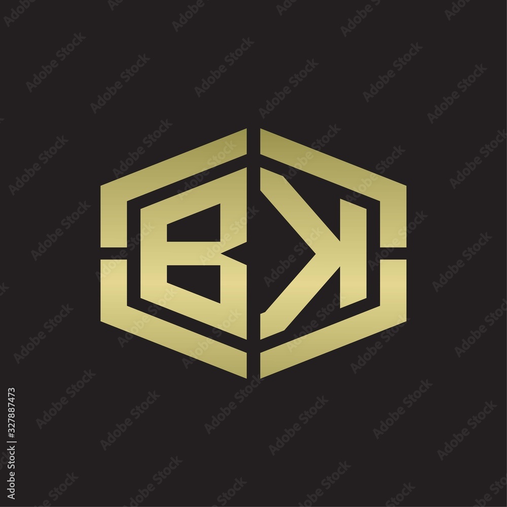 BK Logo monogram with hexagon shape and piece line rounded design tamplate on gold colors BK Logo monogram with hexagon shape and piece line rounded design tamplate on gold colors