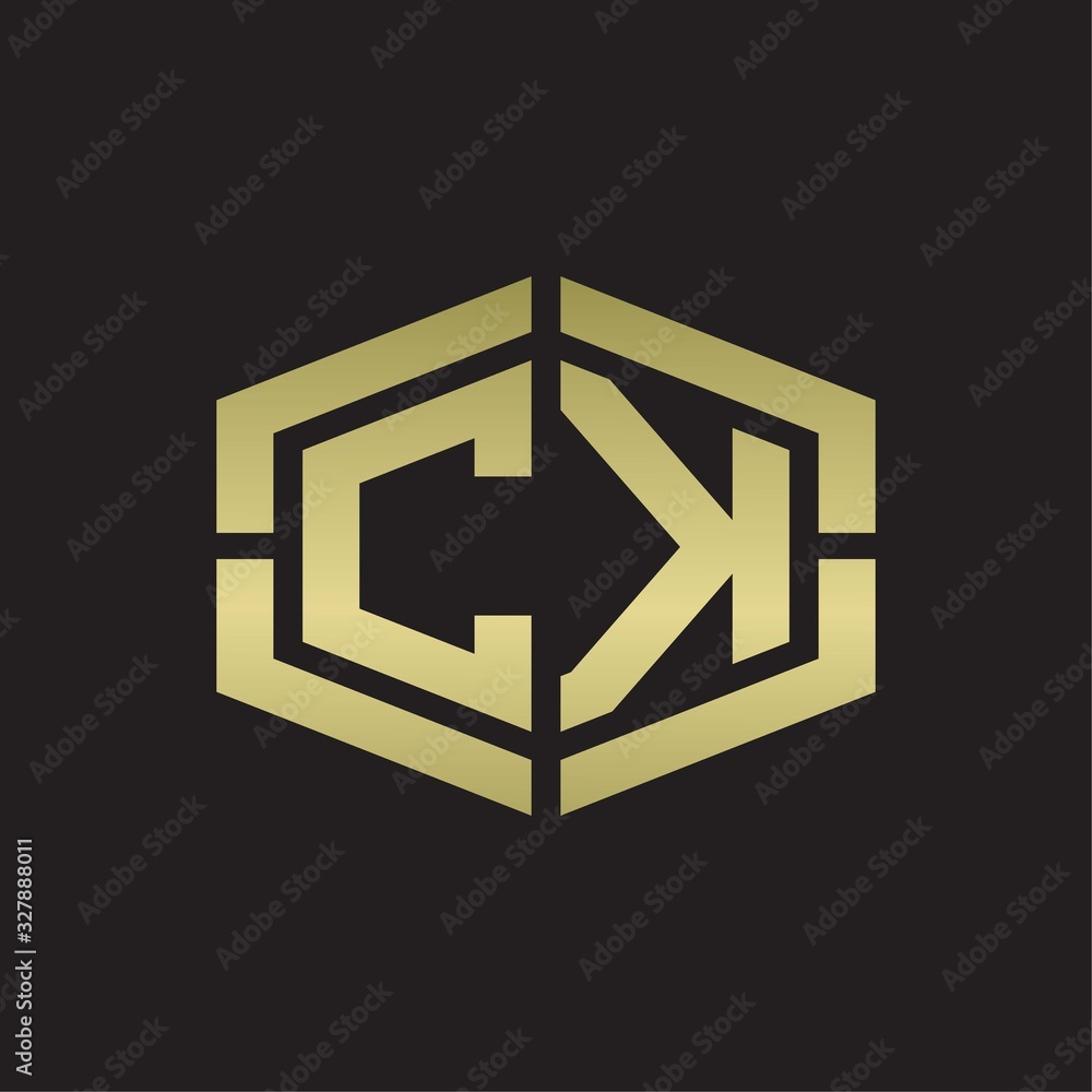 CK Logo monogram with hexagon shape and piece line rounded design tamplate on gold colors CK Logo monogram with hexagon shape and piece line rounded design tamplate on gold colors