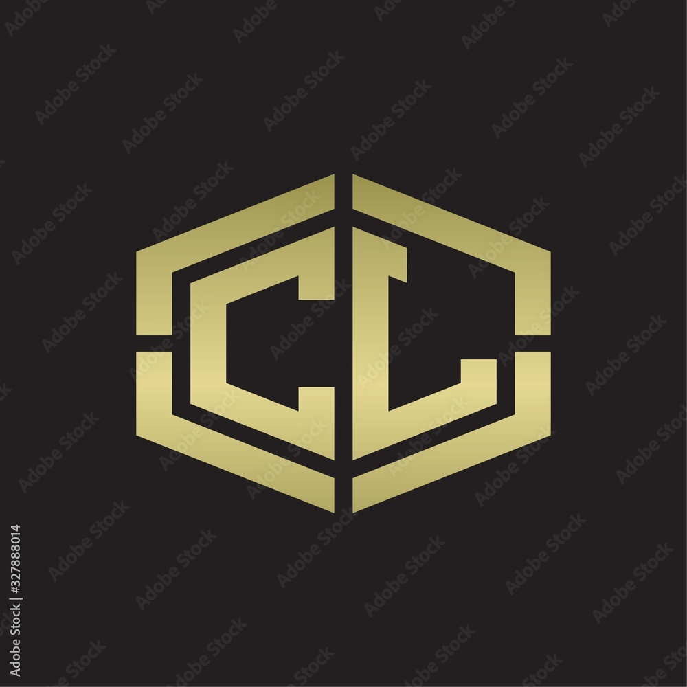 CL Logo monogram with hexagon shape and piece line rounded design tamplate on gold colors CL Logo monogram with hexagon shape and piece line rounded design tamplate on gold colors