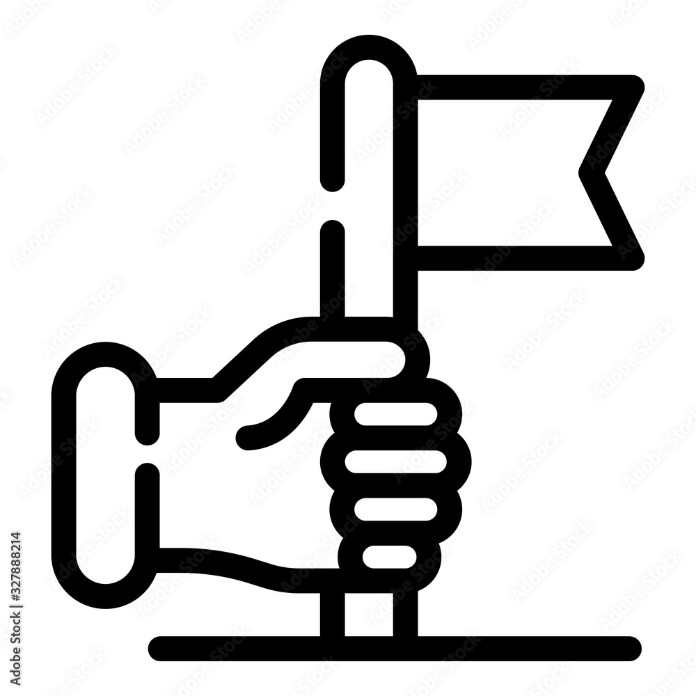 Hand keep flag icon. Outline hand keep flag vector icon for web design isolated on white background Hand keep flag icon. Outline hand keep flag vector icon for web design isolated on white background