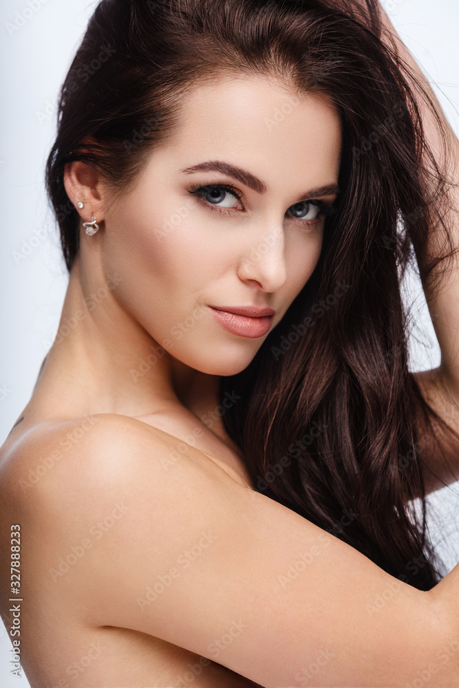 portrait of a young lady with beautiful brunette hair on white portrait of a young lady with beautiful brunette hair on white