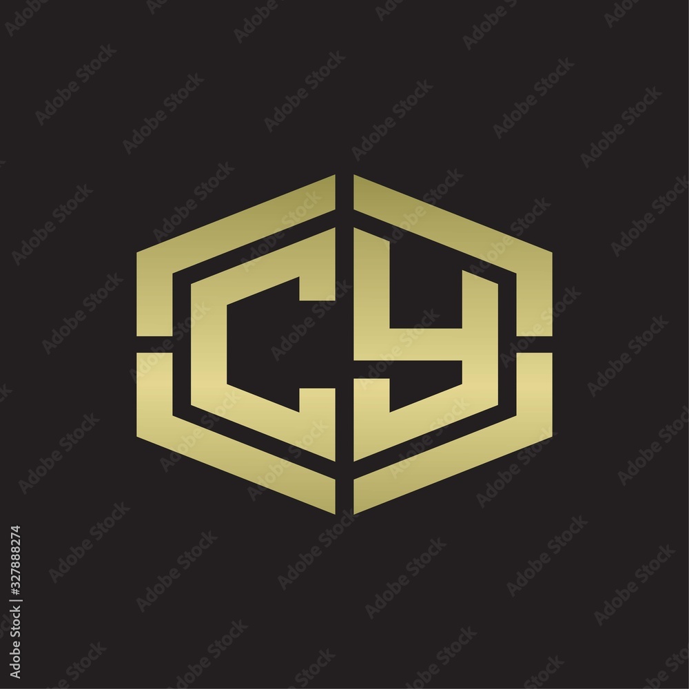 CY Logo monogram with hexagon shape and piece line rounded design tamplate on gold colors CY Logo monogram with hexagon shape and piece line rounded design tamplate on gold colors