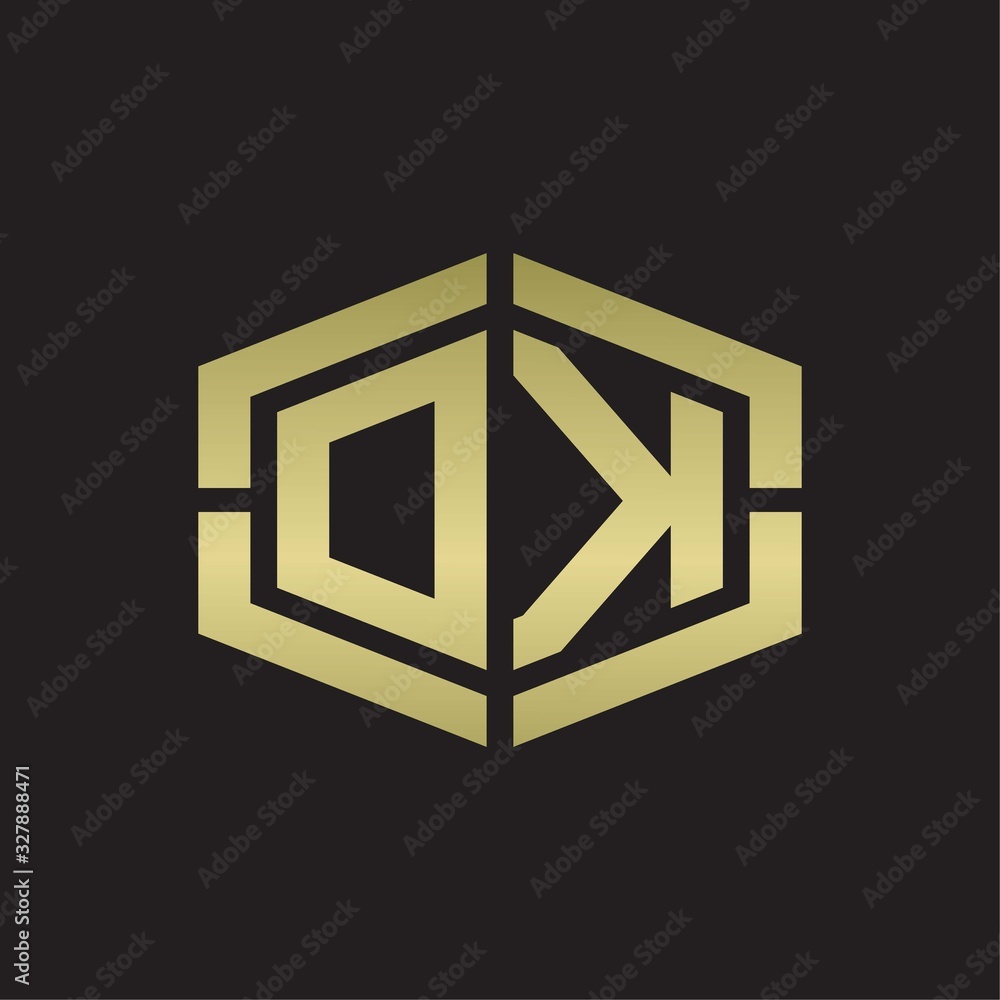 DK Logo monogram with hexagon shape and piece line rounded design tamplate on gold colors DK Logo monogram with hexagon shape and piece line rounded design tamplate on gold colors