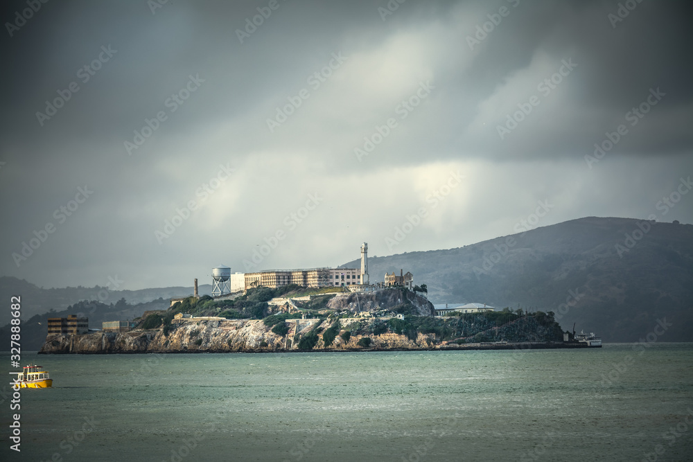 Alcatraz island under a grey sky