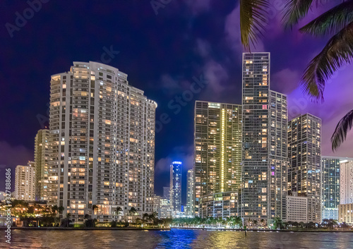 Skyscrapers in Riverwalk Miami at night