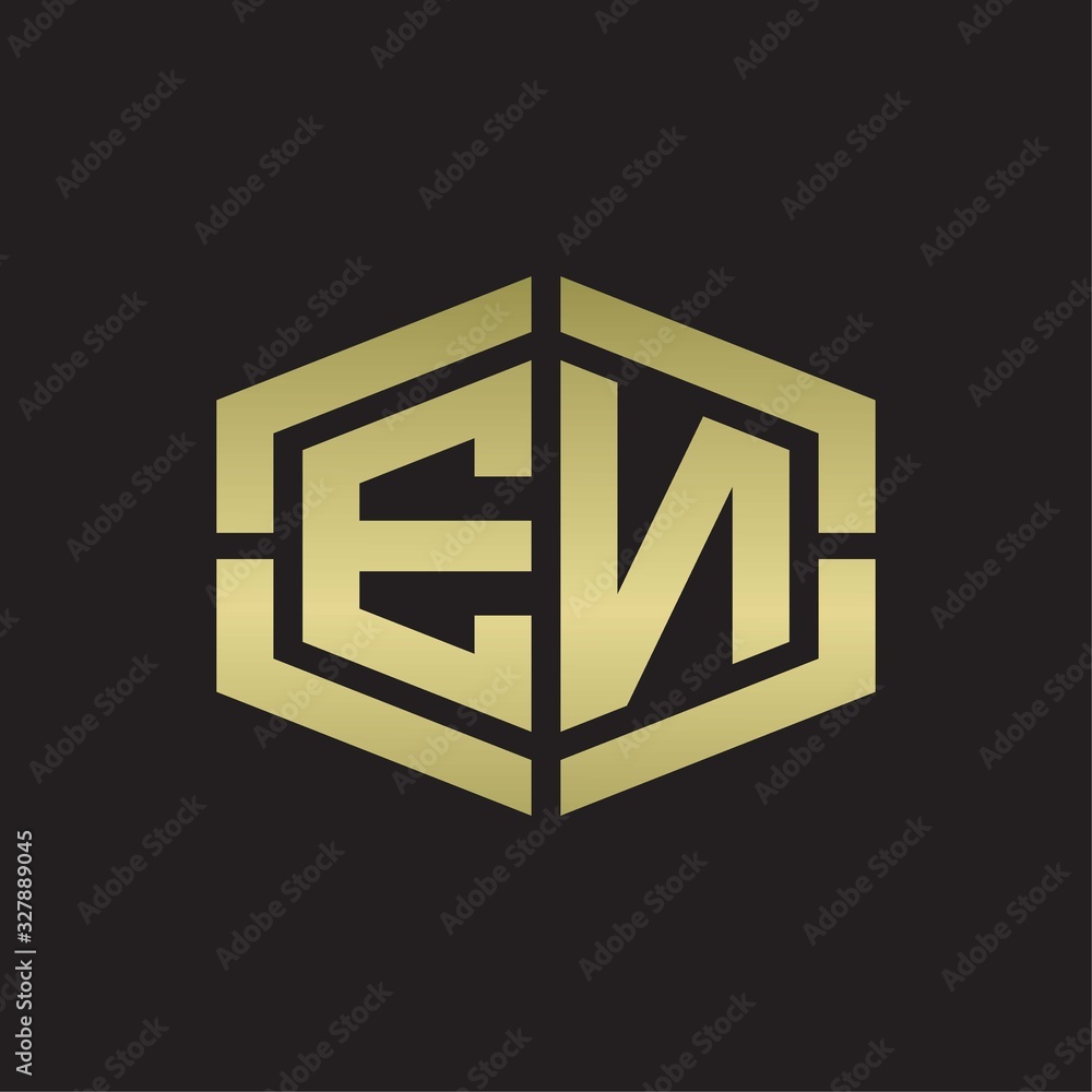 EN Logo monogram with hexagon shape and piece line rounded design tamplate on gold colors EN Logo monogram with hexagon shape and piece line rounded design tamplate on gold colors