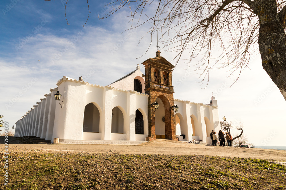 Fototapeta premium Lora del Rio, Spain. The Shrine of Setefilla, a Roman Catholic hermitage, home to a sculpture called the Virgen de Setefilla (Our Lady of Setefilla)
