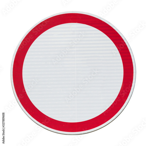 Traffic forbidden road sign isolated on white.
