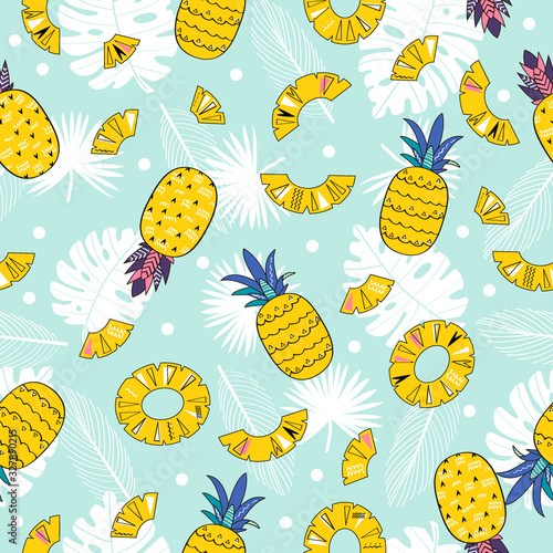 seamless pattern of colorful pineapples